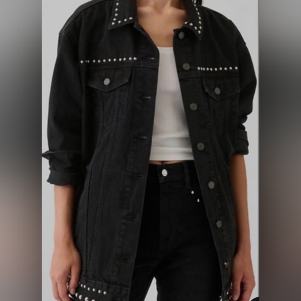 NWT: GAP Black Jean Jacket with Silver Studs